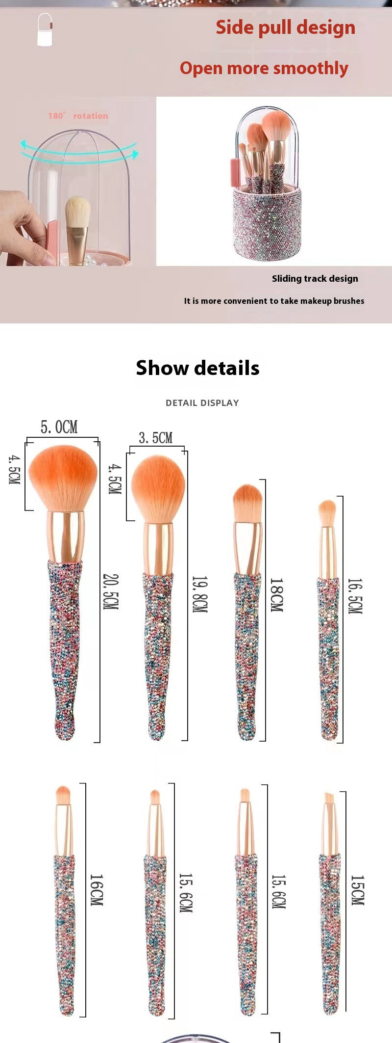 Light Luxury Diamond-Embedded Makeup Brush Set 8 High-End Makeup Brushes Suit