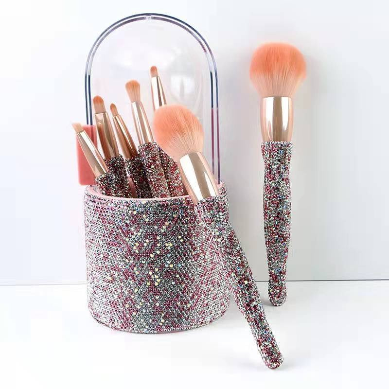 Light Luxury Diamond-Embedded Makeup Brush Set 8 High-End Makeup Brushes Suit