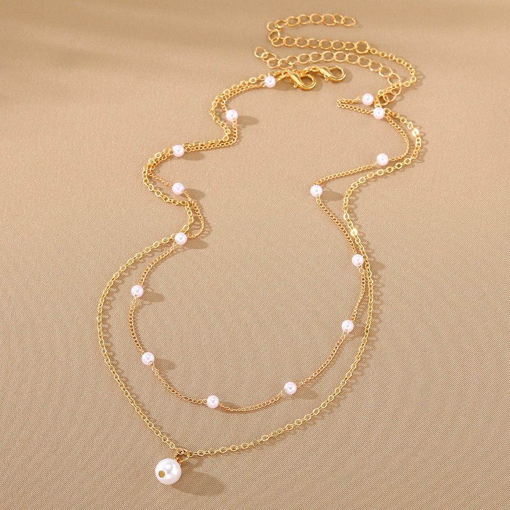 Fashion Jewelry Women'S Pearl Tassel Pendant Double-Layer Necklace Gold Pearl Necklace for Women