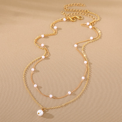 Fashion Jewelry Women'S Pearl Tassel Pendant Double-Layer Necklace Gold Pearl Necklace for Women