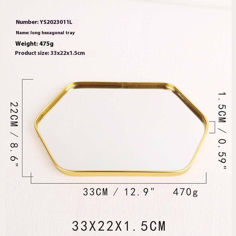 Metallic Glass Mirror Tray Jewelry and Cosmetics Storage Tray