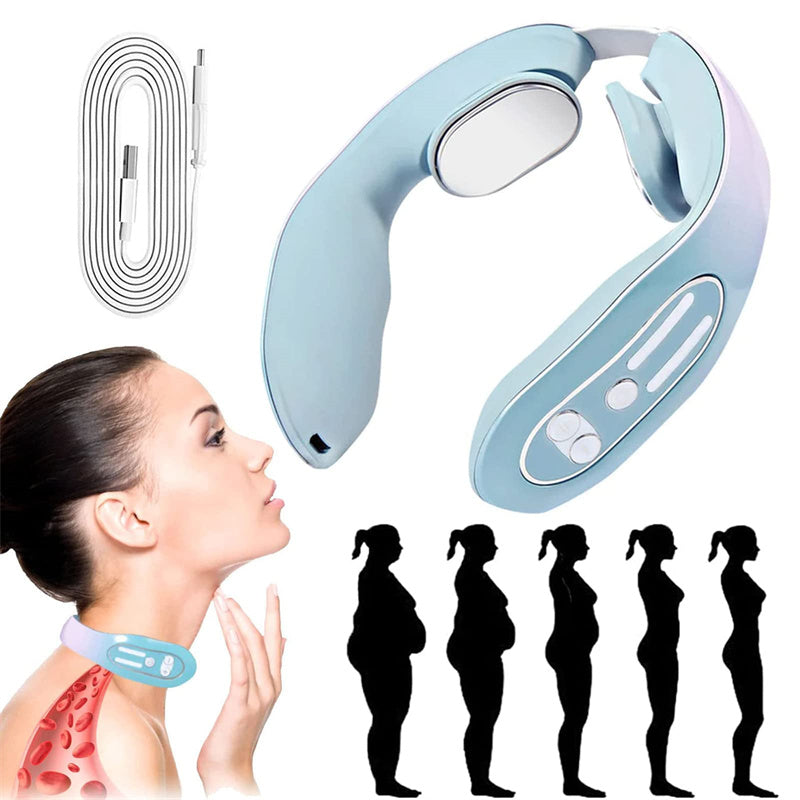EMS Neck Acupoints Lymphvity Massager Device Intelligent Neck Massager with Heat Blue Hot Design