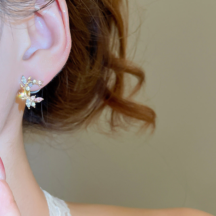 S925 Sterling Silver Stud Earrings for Women Crystal Floral Wreath Earrings Zircon Flower Small Stud Earrings