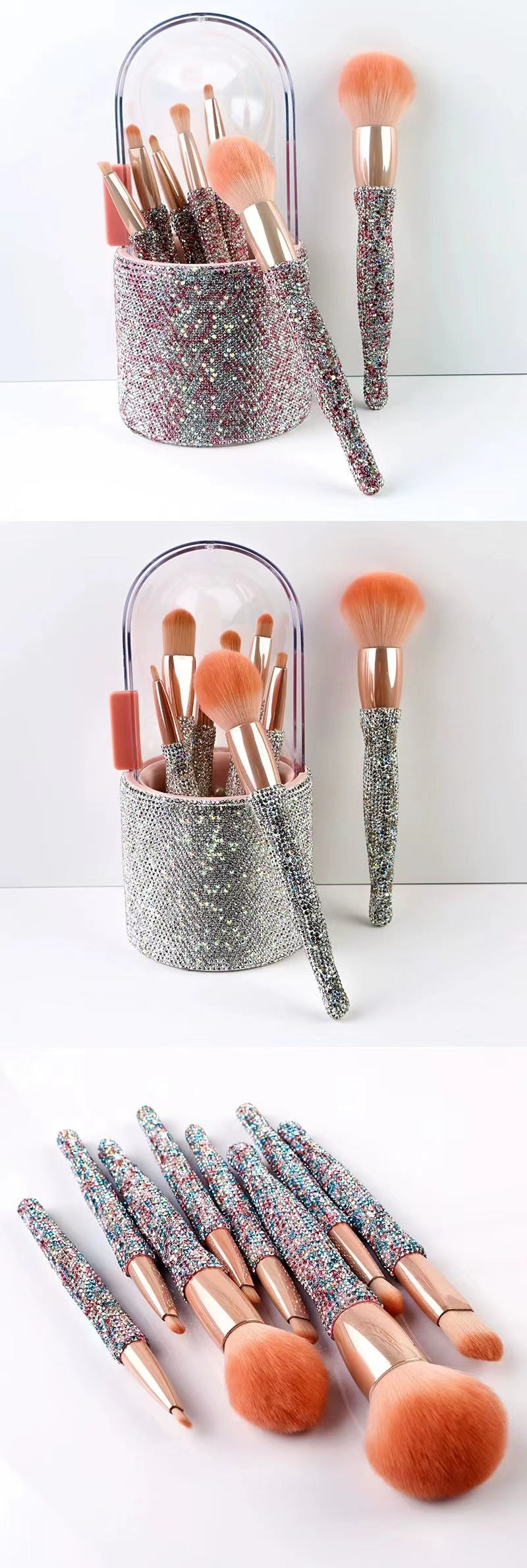 Light Luxury Diamond-Embedded Makeup Brush Set 8 High-End Makeup Brushes Suit