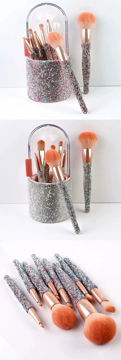 Light Luxury Diamond-Embedded Makeup Brush Set 8 High-End Makeup Brushes Suit