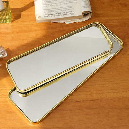 Metallic Glass Mirror Tray Jewelry and Cosmetics Storage Tray