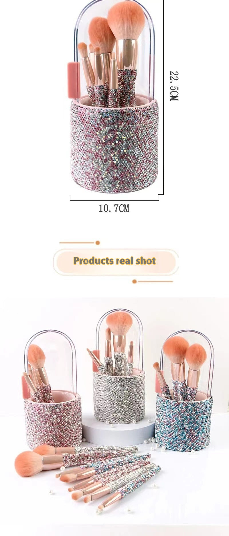 Light Luxury Diamond-Embedded Makeup Brush Set 8 High-End Makeup Brushes Suit
