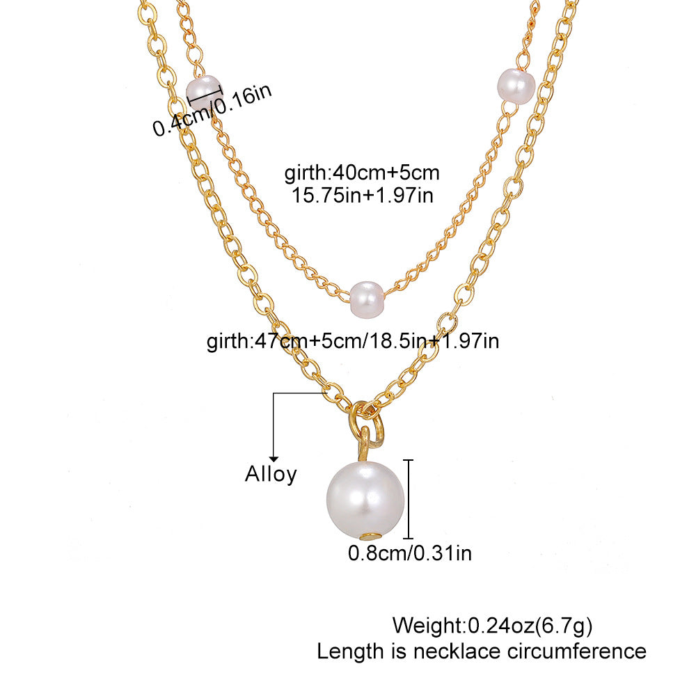 Fashion Jewelry Women'S Pearl Tassel Pendant Double-Layer Necklace Gold Pearl Necklace for Women