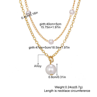 Fashion Jewelry Women'S Pearl Tassel Pendant Double-Layer Necklace Gold Pearl Necklace for Women
