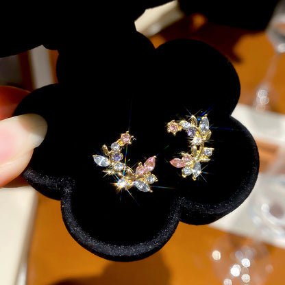 S925 Sterling Silver Stud Earrings for Women Crystal Floral Wreath Earrings Zircon Flower Small Stud Earrings