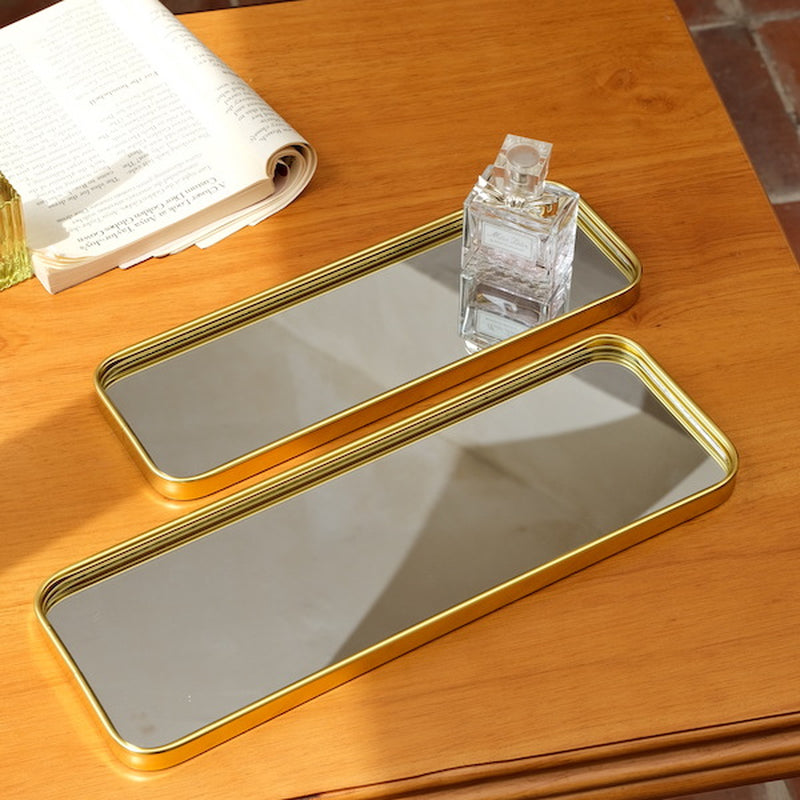 Metallic Glass Mirror Tray Jewelry and Cosmetics Storage Tray