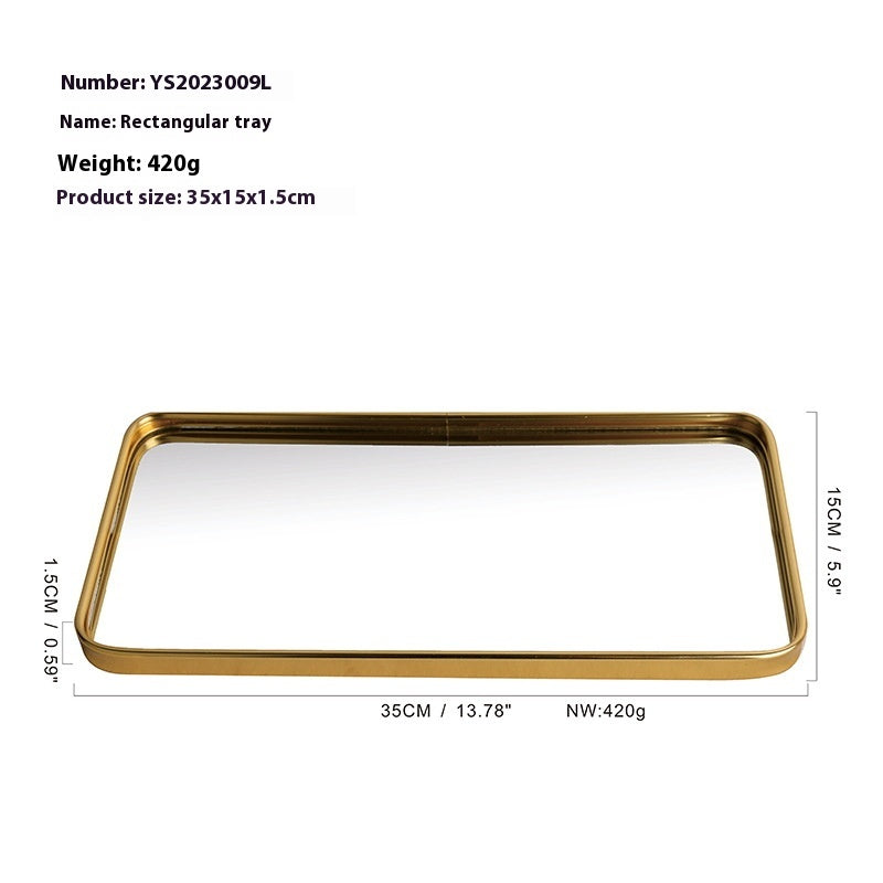 Metallic Glass Mirror Tray Jewelry and Cosmetics Storage Tray