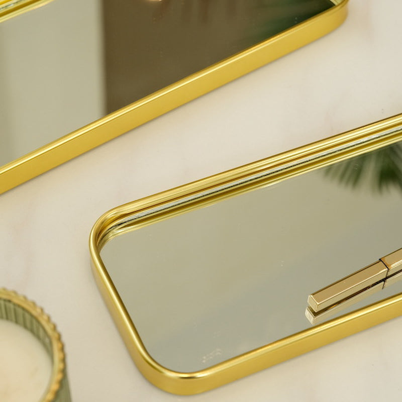 Metallic Glass Mirror Tray Jewelry and Cosmetics Storage Tray