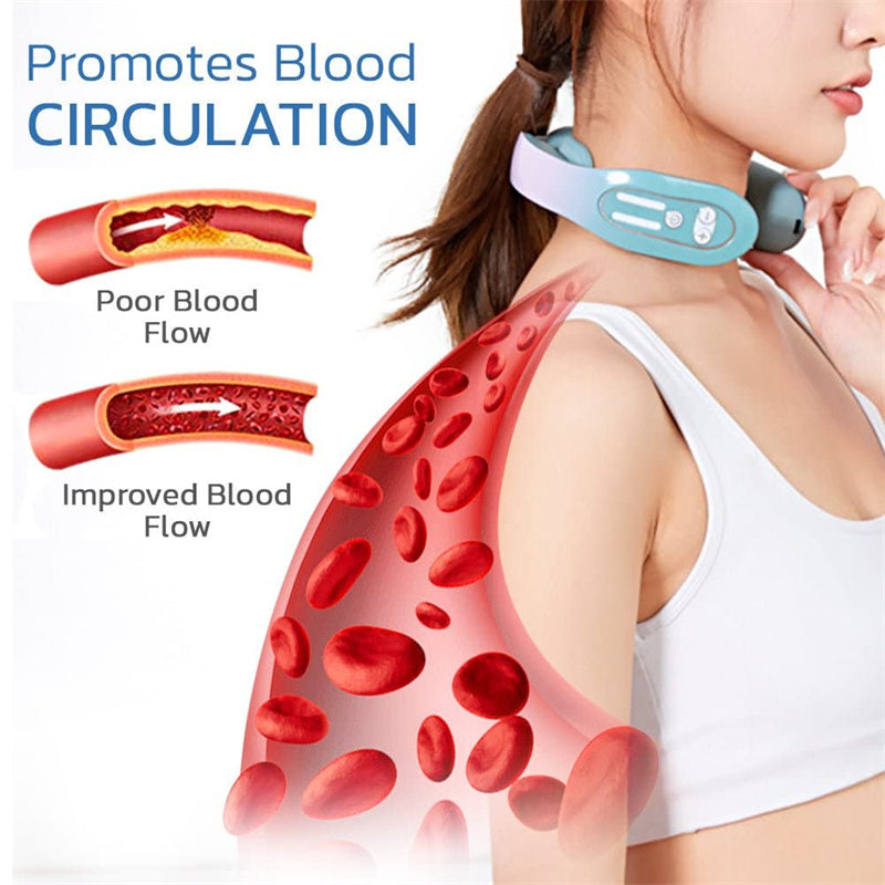EMS Neck Acupoints Lymphvity Massager Device Intelligent Neck Massager with Heat Blue Hot Design