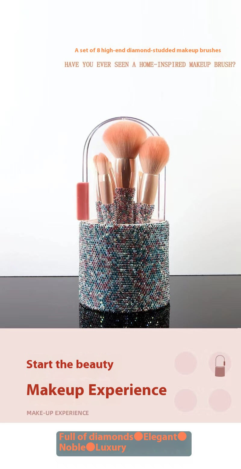 Light Luxury Diamond-Embedded Makeup Brush Set 8 High-End Makeup Brushes Suit