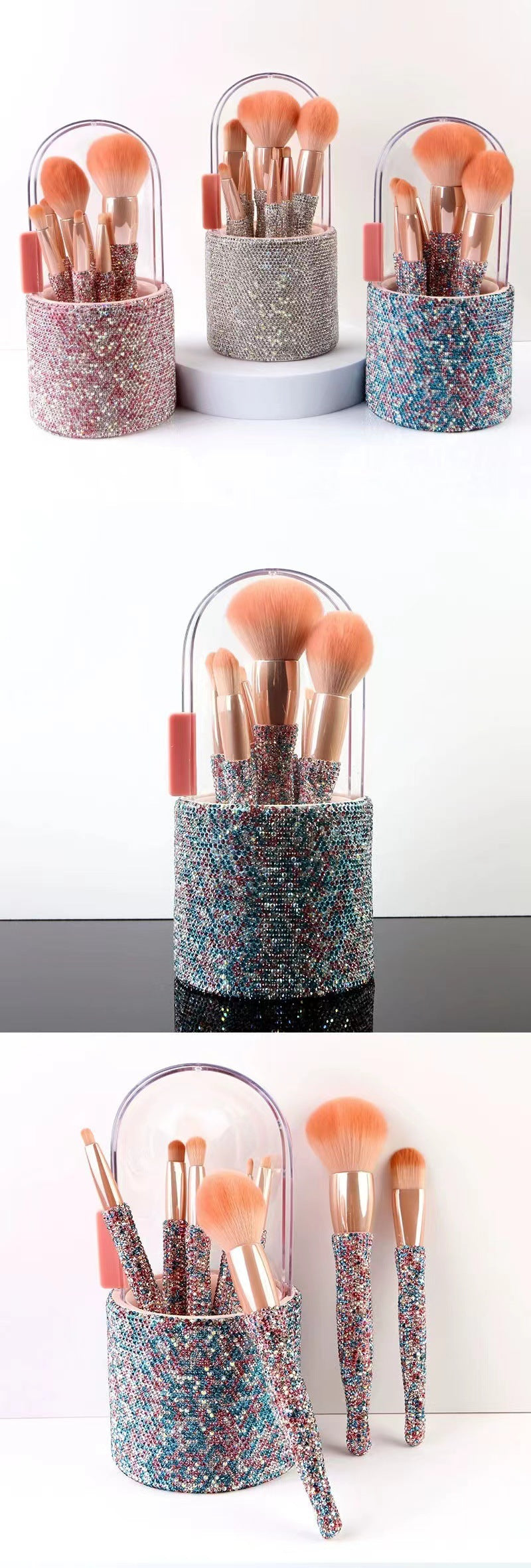 Light Luxury Diamond-Embedded Makeup Brush Set 8 High-End Makeup Brushes Suit