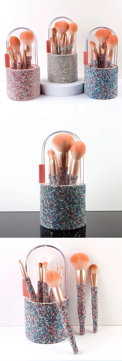 Light Luxury Diamond-Embedded Makeup Brush Set 8 High-End Makeup Brushes Suit