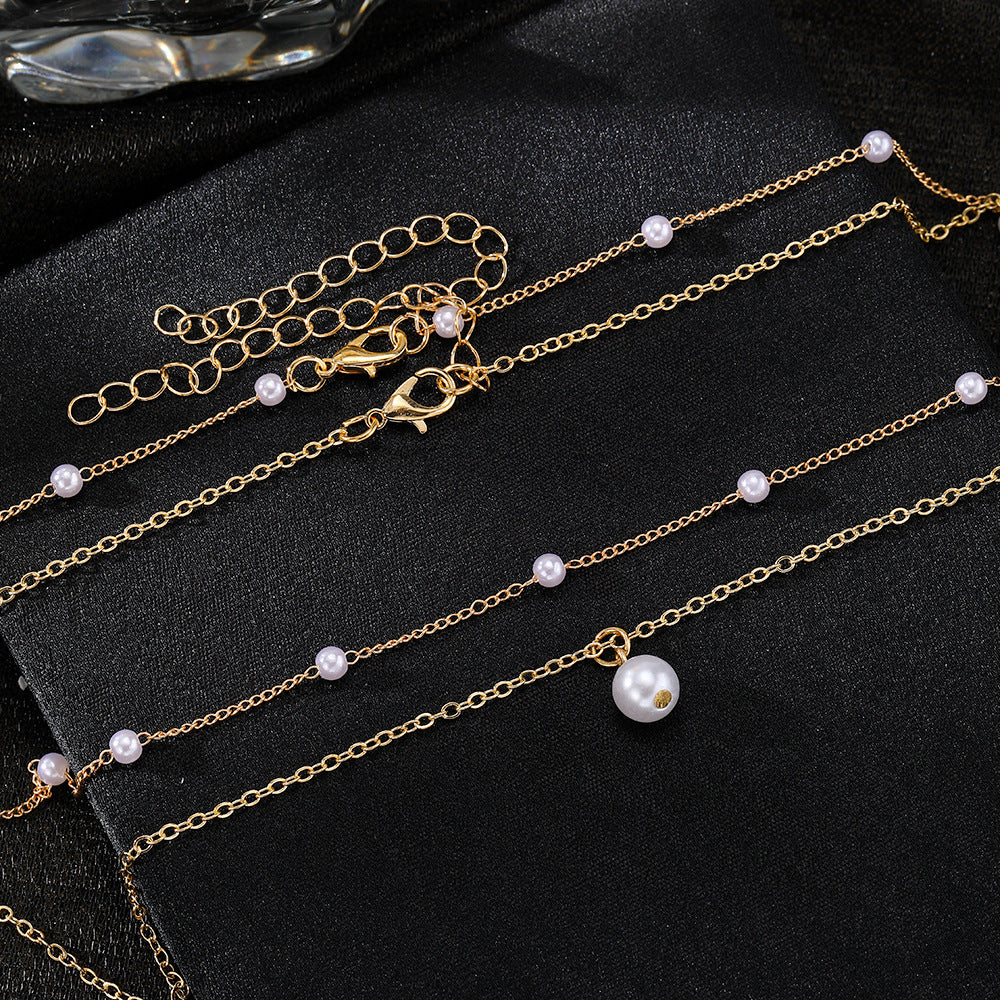 Fashion Jewelry Women'S Pearl Tassel Pendant Double-Layer Necklace Gold Pearl Necklace for Women
