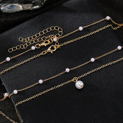 Fashion Jewelry Women'S Pearl Tassel Pendant Double-Layer Necklace Gold Pearl Necklace for Women