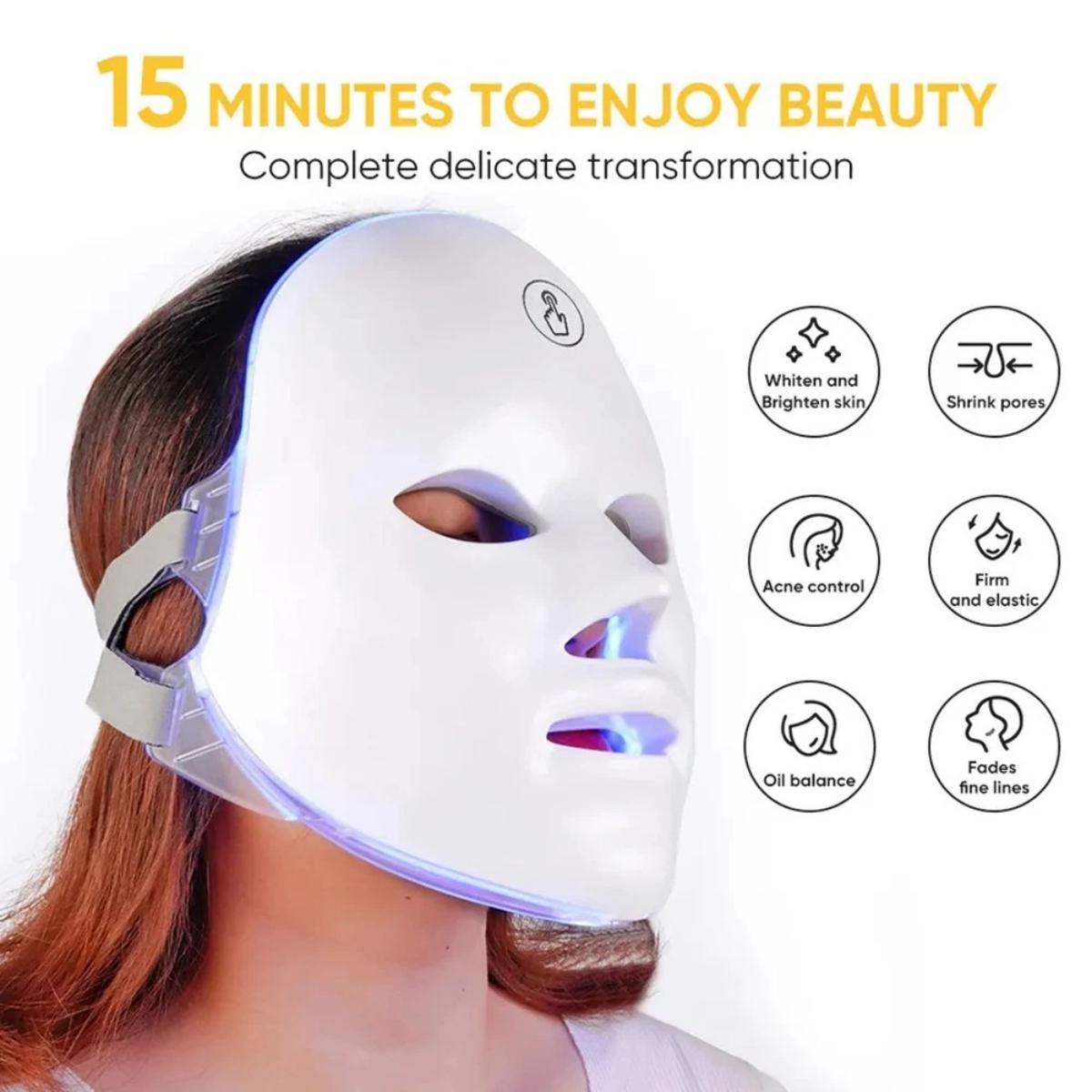 7 Color LED Light Photon Face Mask Neck Rejuvenation Skin Facial Wrinkle Therapy