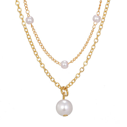 Fashion Jewelry Women'S Pearl Tassel Pendant Double-Layer Necklace Gold Pearl Necklace for Women