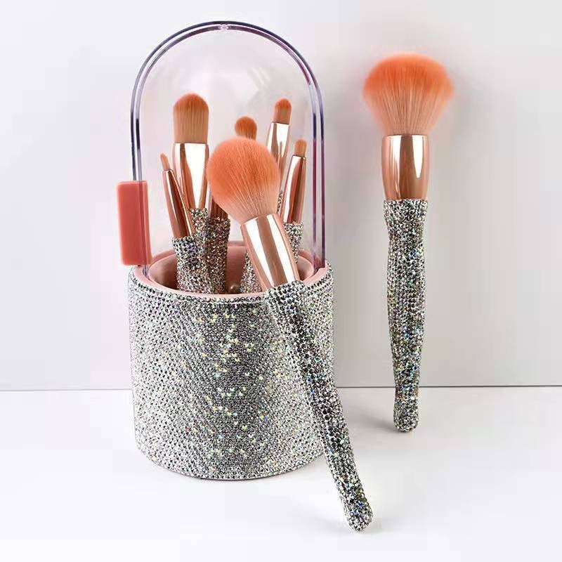 Light Luxury Diamond-Embedded Makeup Brush Set 8 High-End Makeup Brushes Suit