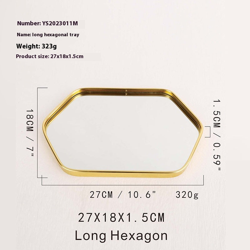 Metallic Glass Mirror Tray Jewelry and Cosmetics Storage Tray