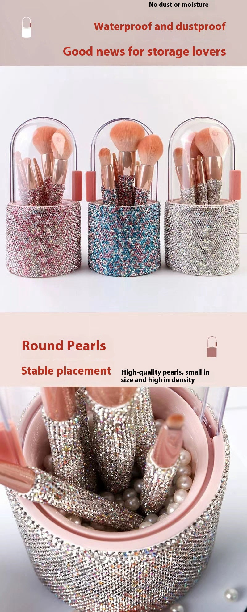 Light Luxury Diamond-Embedded Makeup Brush Set 8 High-End Makeup Brushes Suit