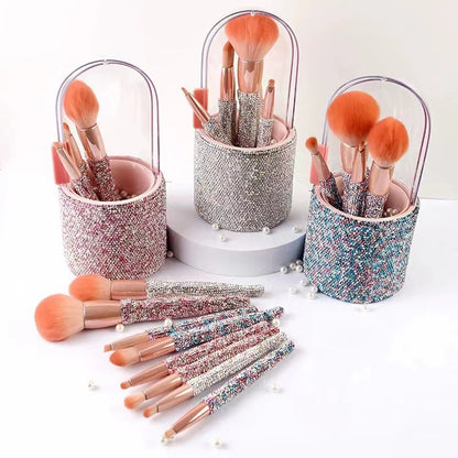 Light Luxury Diamond-Embedded Makeup Brush Set 8 High-End Makeup Brushes Suit
