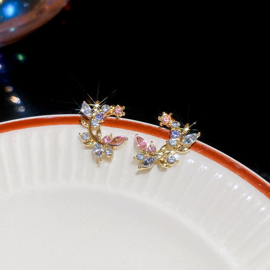 S925 Sterling Silver Stud Earrings for Women Crystal Floral Wreath Earrings Zircon Flower Small Stud Earrings