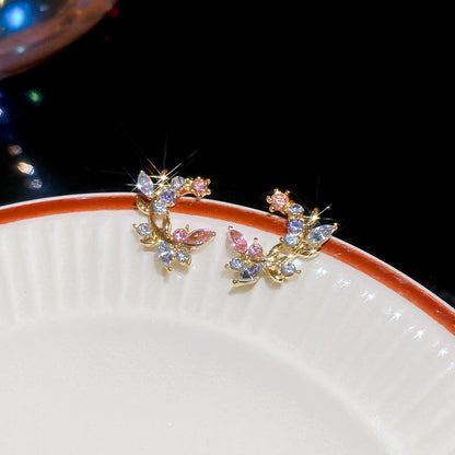 S925 Sterling Silver Stud Earrings for Women Crystal Floral Wreath Earrings Zircon Flower Small Stud Earrings