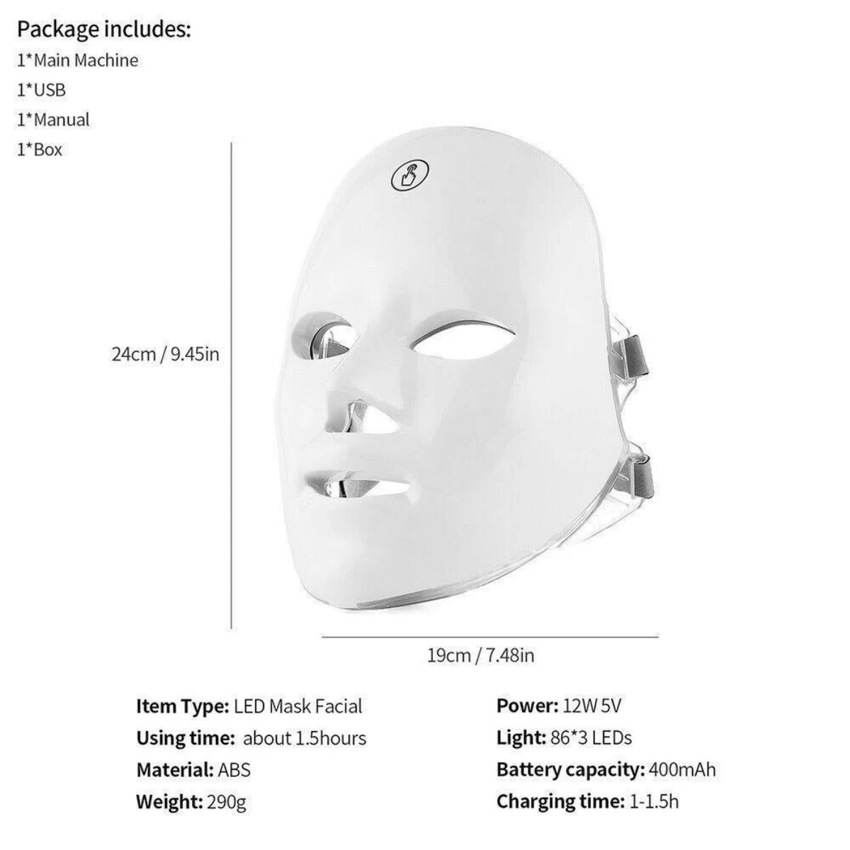 7 Color LED Light Photon Face Mask Neck Rejuvenation Skin Facial Wrinkle Therapy
