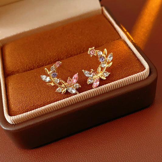 S925 Sterling Silver Stud Earrings for Women Crystal Floral Wreath Earrings Zircon Flower Small Stud Earrings