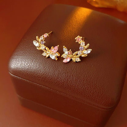 S925 Sterling Silver Stud Earrings for Women Crystal Floral Wreath Earrings Zircon Flower Small Stud Earrings