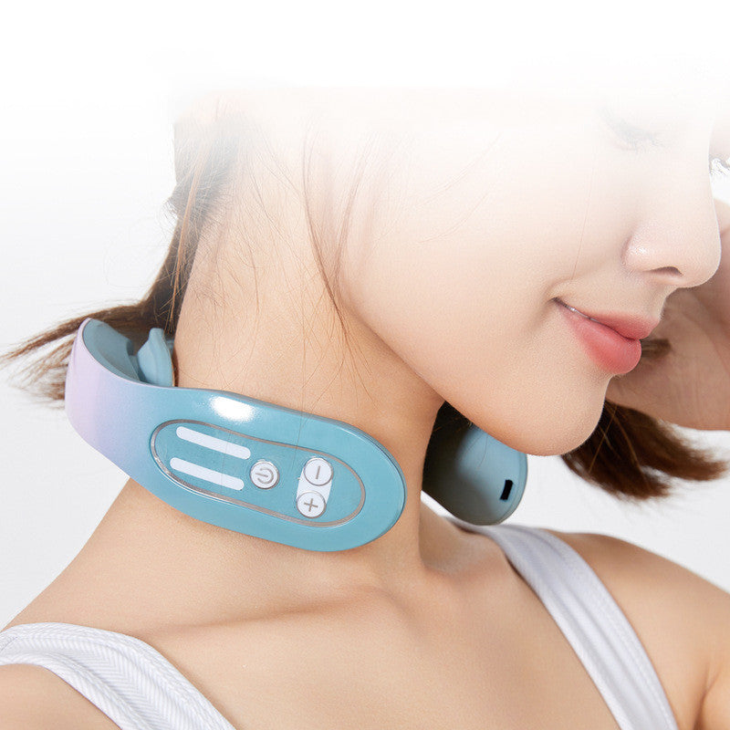 EMS Neck Acupoints Lymphvity Massager Device Intelligent Neck Massager with Heat Blue Hot Design