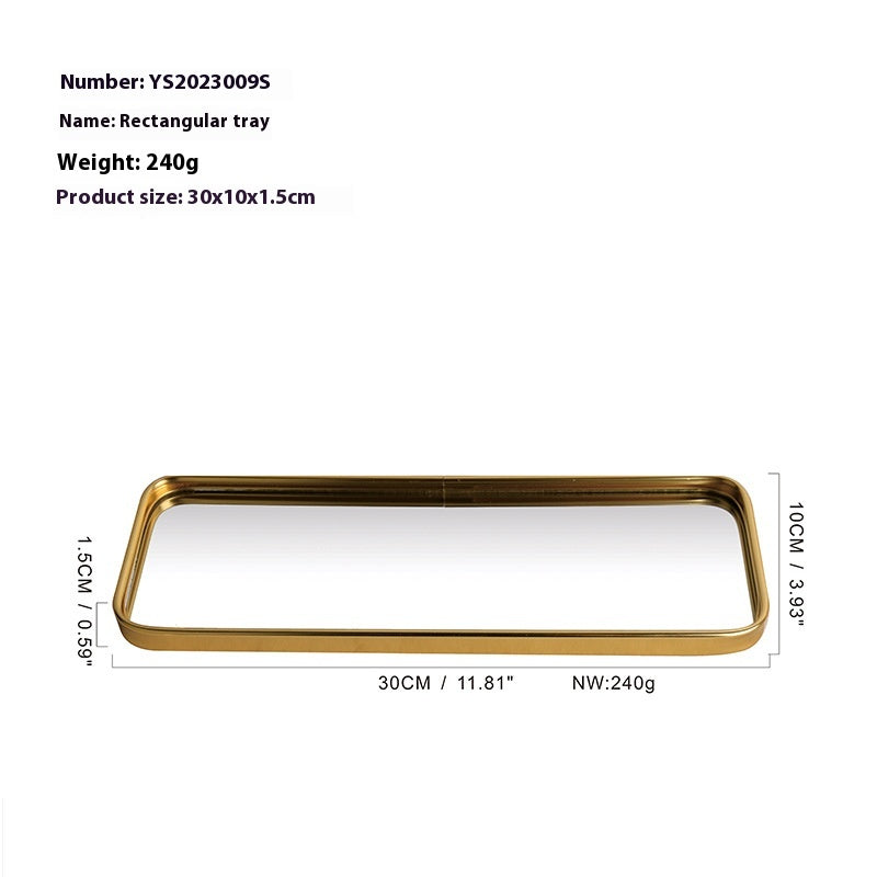 Metallic Glass Mirror Tray Jewelry and Cosmetics Storage Tray
