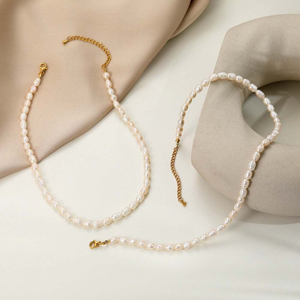 Natural Freshwater Pearl Necklace for Women Light Luxury Minority Sweet Cool Style Clavicle Chain