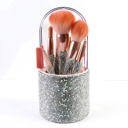 Light Luxury Diamond-Embedded Makeup Brush Set 8 High-End Makeup Brushes Suit